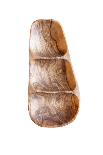 Olive Wood 3-Compartment Serving Tray