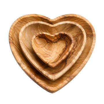 Olive wood heart bowl set