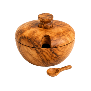 Olive wood sugar bowl with spoon