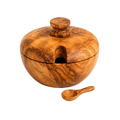 Olive wood sugar bowl with spoon