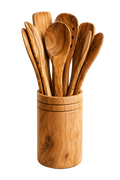 Olive wood utensil holder set