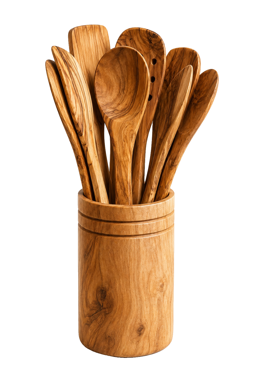 Olive wood utensil holder set